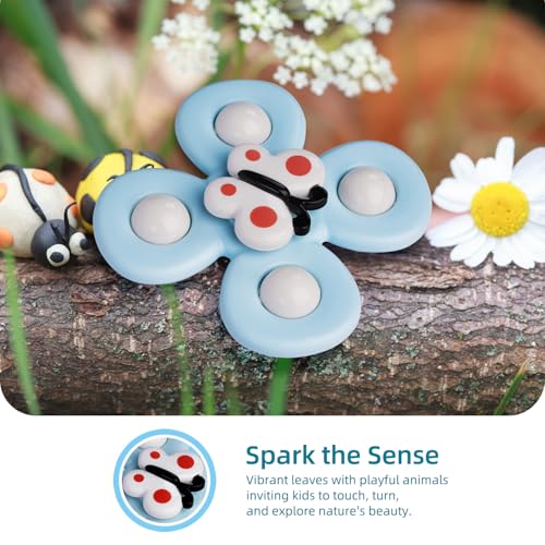 Image of LiKee Strong Suction Cup Fidget Rotating Sensory Bath Toys for Baby Christmas Stocking Stuffers, Airplane Car Travel Table & Window Toys for Toddler Boys and Girls, 10+ Months