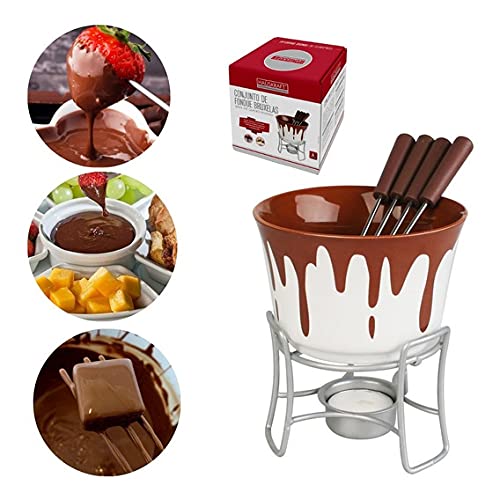 Conjunto Para Fondue Bruxelas Aço Inox e Cerâmica C/ 6 peças