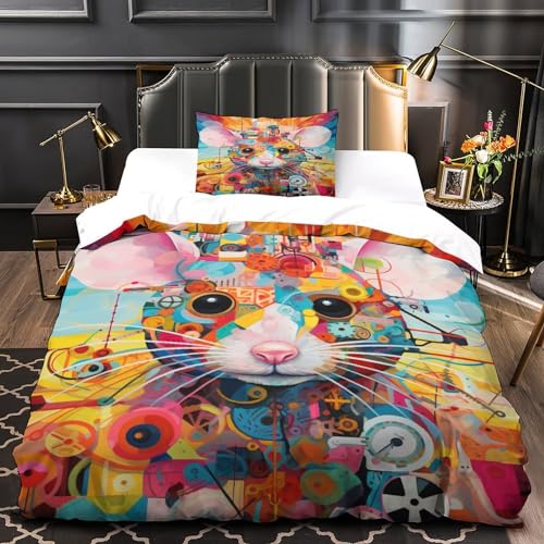 Housse de couette souris 3D en microfibre 135x200 cm avec taies - 3