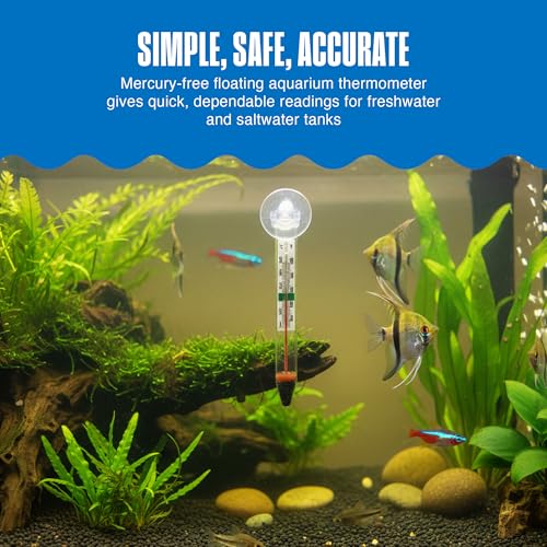 Image of Penn-Plax Therma-Temp Floating Aquarium Thermometer - Easy to Read - Temperature Gauge with Optional Suction Cup & Removable Mount - Safe for Freshwater & Saltwater Tanks - Multicolor, 4.25 Inches