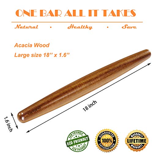 Befano 18 Inch Fondant French Rolling Pin Large Acacia Wood Rolling Pin Kitchen Dough Roller for Baking Pizza Cookie Dumpling Ravioli - Thumbnail 2