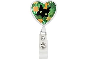 White St. Patrick's Day Black Cat Shamrock Heart Lanyard