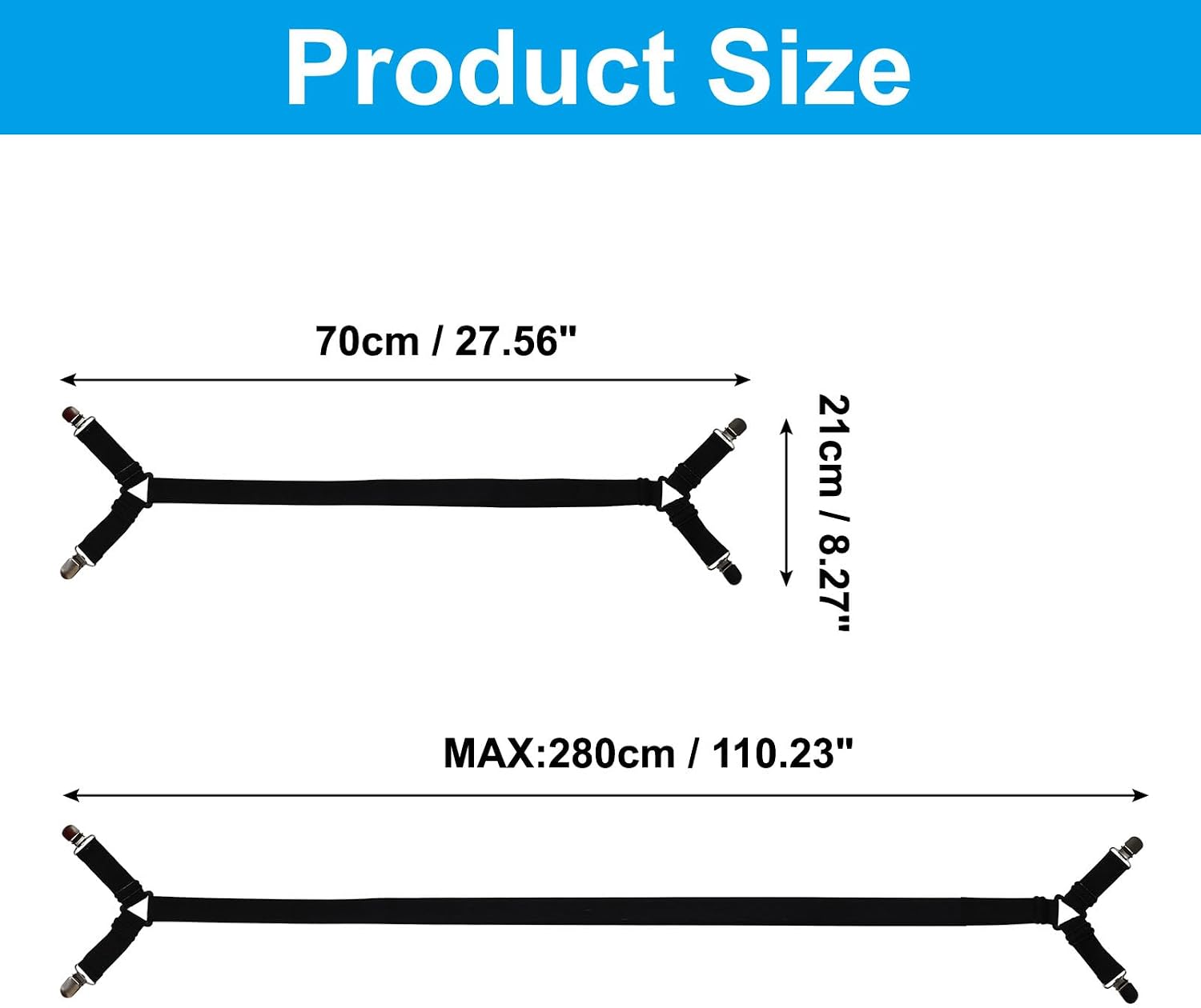 Bed Sheet Holder Straps, 2 Pack Adjustable Sheet Clips, Secure Fit for Mattress, Keep Bed Sheets Tight and Neat, Easy Installation, Black