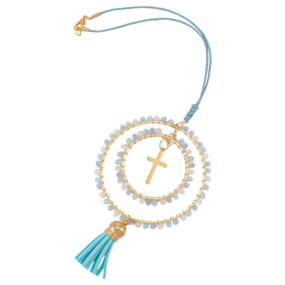 DELORIGIN Elegant Cross for Car Mirror Cute Suncatcher Rear View Mirror Charms Beaded Keychains Bags Wallets Accessories Car Hanging Ornaments for Window Home Door Frame Balcony