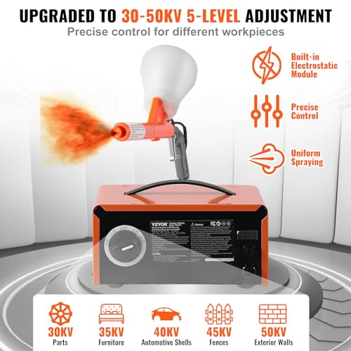 VEVOR Powder Coating System, 50KV Electrostatic Output Powder Coating Kit with Foot Switch, Spray Gun, Nozzles and Powder Cups, Powder Coating Equipment for Home DIY and Commercial Production by VEVOR - Image 3