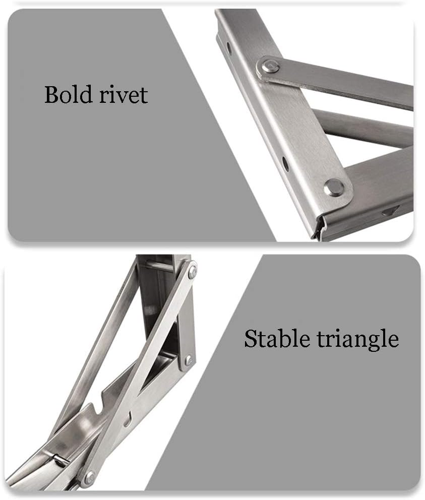 Folding Shelf Brackets 8 Inch, Max Load: 330Ib, Heavy Duty Stainless Steel Collapsible Bracket for DIY Space Saving Wall Mounted Work Bench.Pack of 2