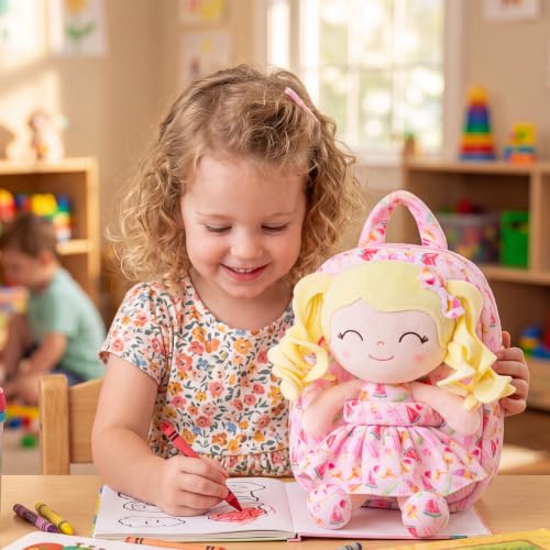 Image of Gloveleya Toddler Backpack Baby Girl Gifts Curly Hair Plush Figures Dress Backpack Kids Backpack Curly Spring Girl Fruit - Ice Cream 9inches