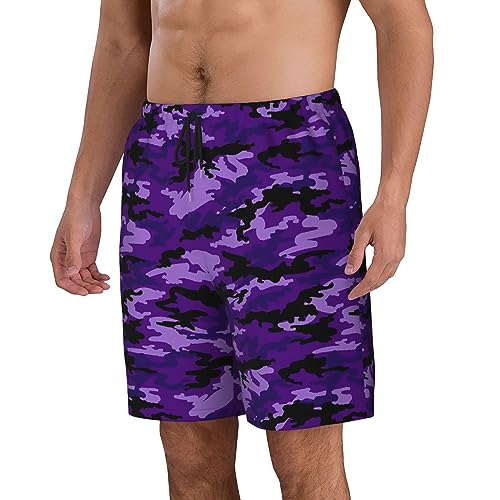 Purple Camouflage with Black Mens Swim Trunks Quick Dry Swim Shorts Swimwear Bathing Suits with Pockets3