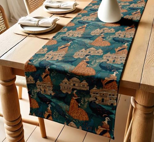 Vargottam Asian Design Cotton Table Runner by Vargottam - Premium Twill Fabric - Decorative Table Linen for Kitchen, Dining, Coffee & Console Tables - Multiple Lengths Available