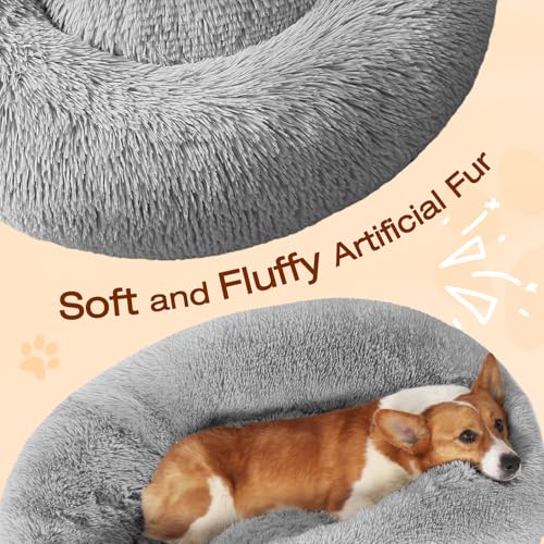 Image of JOLLYVOGUE Dog Bed, Calming Anti-Anxiety Large Dog Bed, Fluffy Donut Cushion for Medium and Large Pets (27 inch /30 inch /36 inch)