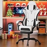 Soontrans Silla Gaming con Masaje Lumbar Silla Gamer con Reposapiés Retráctil y Cojín Sillas Gaming Respaldos Inclinables hasta 135 Grados Capacidad de Carga de 150 kg (Blanco)