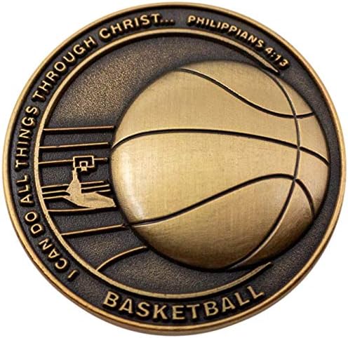 Christian Sports Coin for Young Athletes, for Boys and Girls, Gift for Basketball Players or Basketball Team, I Can Do All Things Through Christ, Antique Gold Plated Challenge Coin, Philippians 4:13