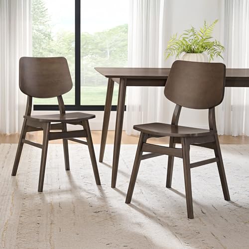 Alaterre Furniture Calais Mid Century Modern Dining Chairs Set of 2 - Solid Wood Chair Set with Minimalist Design - Mid Century Modern Furniture for Dining Room or Kitchen (Walnut Finish)