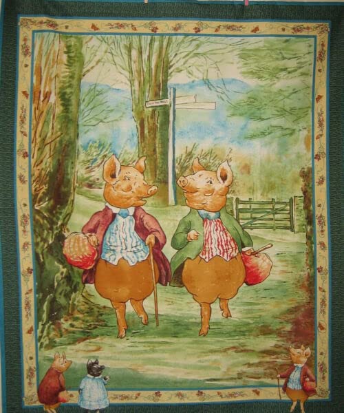 Quality Sewing Fabric – Beatrix Potter Fabric Pigling Bland Pig Characters Cotton 36"X44" Panel