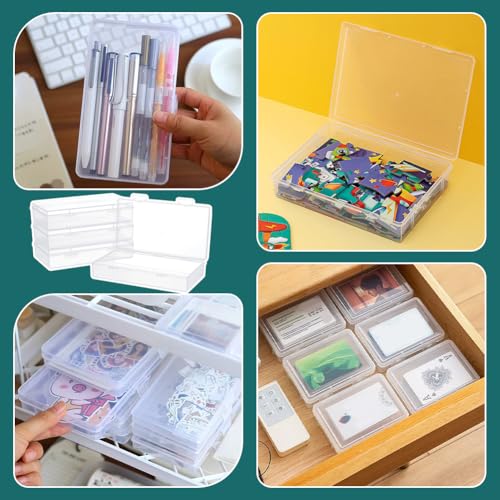 Image of BENECREAT 4 Packs 4x7.5x1.6inch Rectangle Clear PP Plastic Box Containers Bead Storage Organizer Box, Dustproof Case with Hinged Lid for Cards, Beads and Craft Supplies