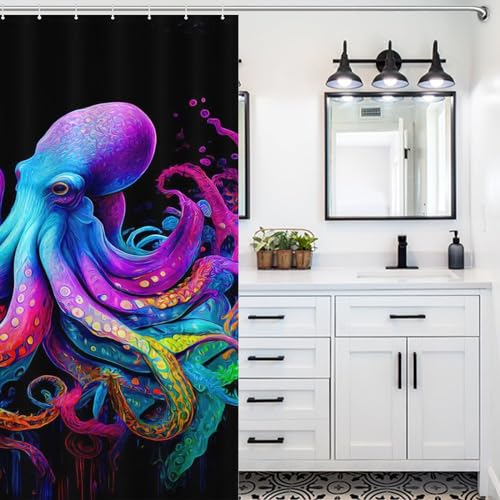 Rideau de douche pieuvre en polyester imperméable lavable 140x183cm - 5