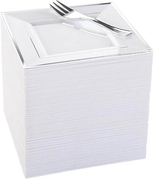 WDF Silver Plastic Dessert Plates with Plastic Forks 6