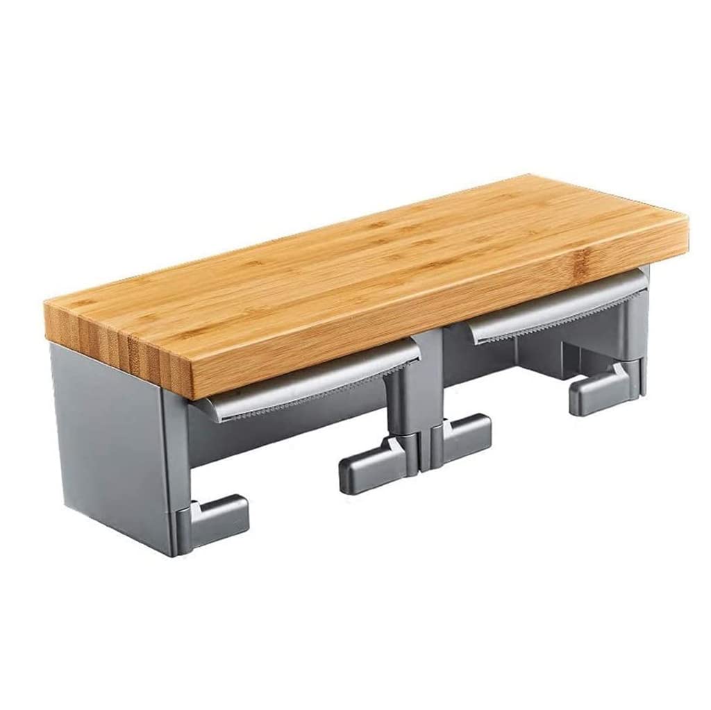 AAPIE Portarrollos de Papel de Madera, Soporte de Papel higiénico Doble, Soporte de Papel higiénico sin Perforaciones, Soporte de Papel de Cocina de Acero Inoxidable para Hotel