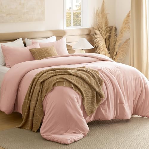 Bedsure Queen Size Comforter Set, Blush Pink Soft...