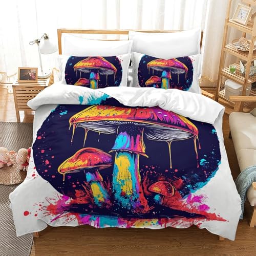 Housse de couette champignons 3D parure lit double anti plis