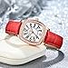 T-ENGINE Luxury Women's Watch with Genuine Leather Strap, Diamond Inlay | Fashion Vintage Design (Red Band/Gold Dial)