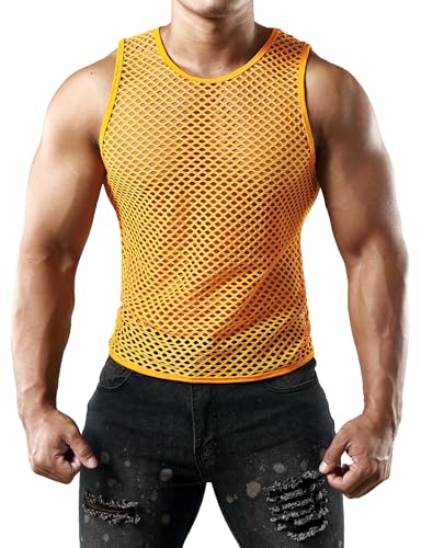 Image of JOGAL Men's Mesh Fishnet Fitted Sleeveless Muscle Top