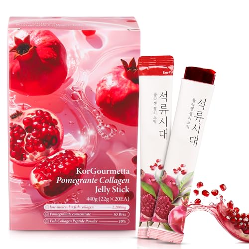 KorGourmetta | Pomegranate Collagen Stick 20 Sticks 0.77oz(22g) | Korean Fruit Extract Daily Beauty No Sugar Added Portable On-the-Go Sticks |