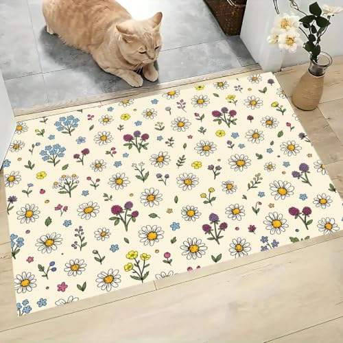 Tapis entree interieur marguerites 60x90 cm lavable