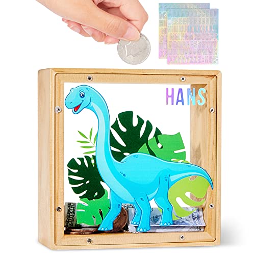 Image of ICOSY Piggy Bank for Kids, Wooden Framed Coin Bank