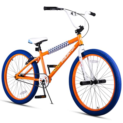 vollsch Phantom Pro-Style Freestyle BMX Bike 24 Inch for 7-15 Years Old Teens & Beginner-Intermediate Riders Orange with Blue Tires