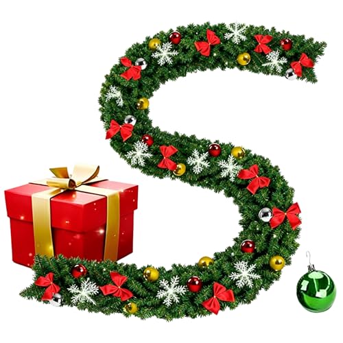 Jaxguom Guirnalda de Navidad con iluminación, 5 m, 100 ledes, iluminada, interior y exterior, verde, decoración navideña, guirnalda de abeto, color blanco cálido