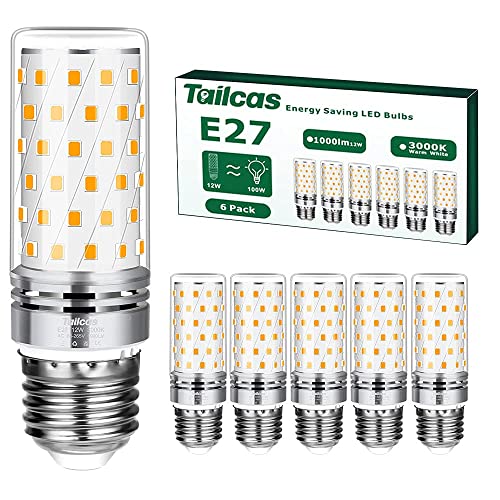 Bombilla LED E27 12W, Blanca Clido 3000K 1000lm Maiz Led Luz Equivalente Lmpara Halgena De 100W, AC 230V, Pequeo Tornillo de Edison E27, 6 unidades