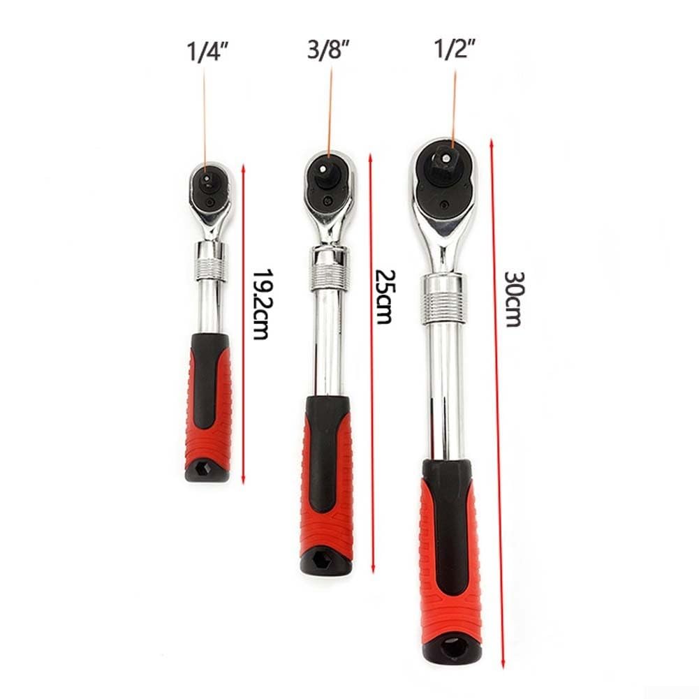 Chiave a cricchetto telescopica bidirezionale a 72 denti con sgancio rapido, attacco regolabile da 1/4 3/8 1/2 pollici per riparazione automatica (3 pezzi)