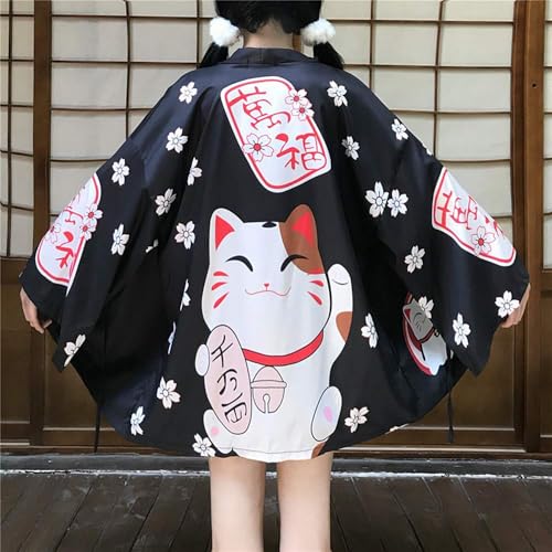 Image of LAI MENG FIVE CATS Women's Lucky Cat Cardigan Kimono Loose Cover up Casual Blouse Cute Tops