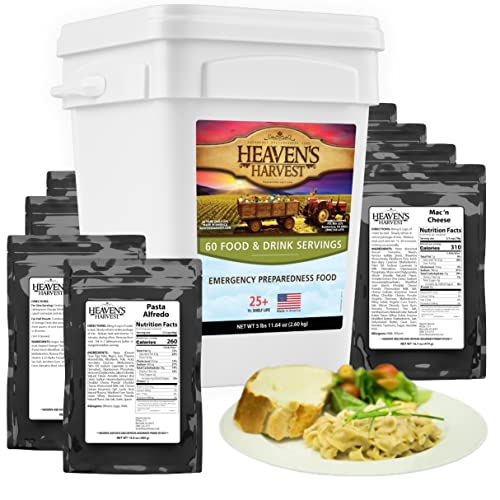 Heaven’s Harvest “1-Week Kit” Emergency Food Supply (60 Food & Drink Servings) — 100% Real Freeze-Dried Survival Food Kit with a 25-Year Shelf Life. Non-Perishable & Perfect Food for Camping