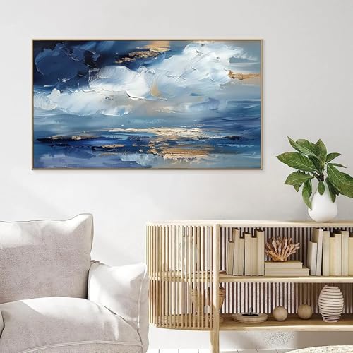 Toile paysage abstrait bleu de vagues marines pour tableau de salon