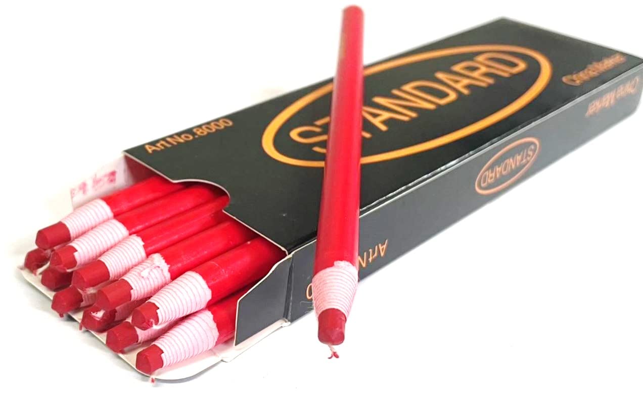 Wax China Marker Pencils Pack Of 12 Chinagraph Standard Wrapped Box Fabric Webbing Glass Metal Plastic Materials (Red)
