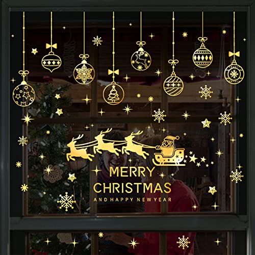 Hogoo Lot de 8 autocollants de Noël pour fenêtre - Flocon de neige doré - Fournitures de fête de Noël Cover
