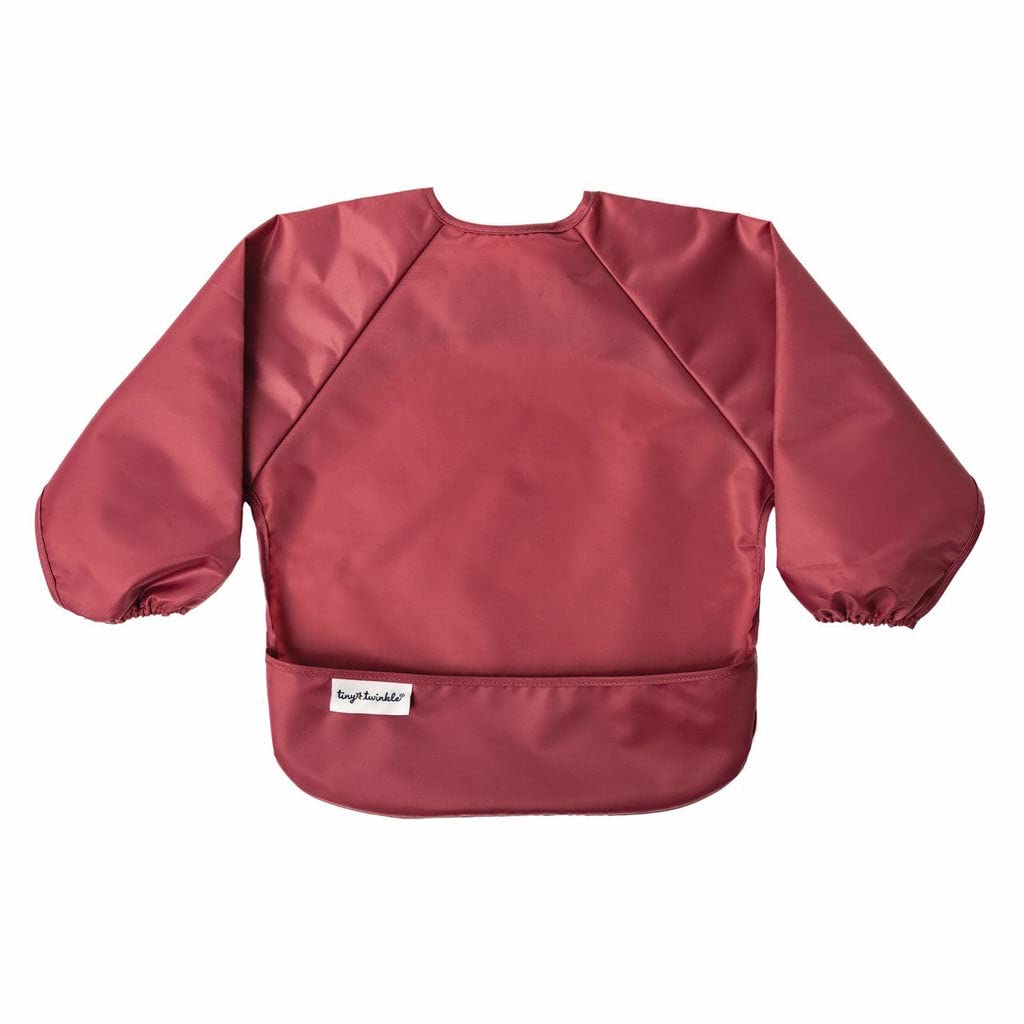 Tiny Twinkle Long Sleeve Bib for Babies & Toddlers | 2-Pack Waterproof Smock Bib for Eating | Machine Washable & Mess-Proof Feeding Essentials | Newborn Shower Gift (Rose Burgundy,6–24M)