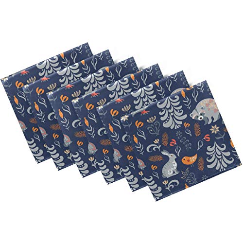 Zzwwr Autumn Forest Animal Birds Vintage Floral Cloth Napkins, Set Of 6 20 X 20 Inch Soft & Comfortable Polyester Dinner Napkin For Family, Restaurant, Weddings, Parties #TOP19