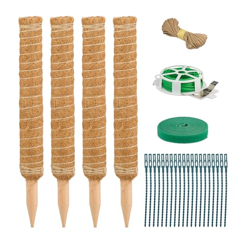 40 cm Bastoncini in Fibre di Cocco Set 4 Canne e 23 Accessori di Sostegno per Piante Rampicanti Naturale