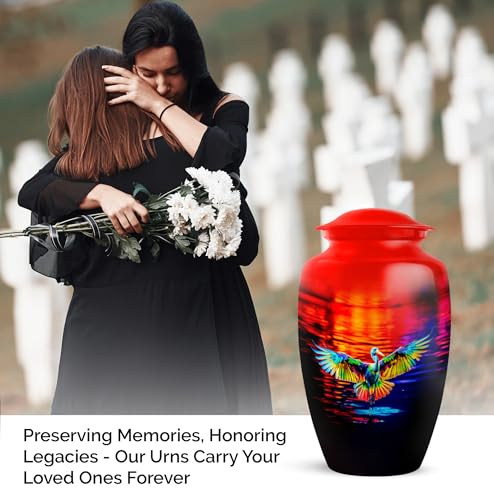 Image of Personalized Egret - Large Cremation Urns For Men - Memorial Urn For Mom & Dad - Funeral Urn For Ashes Adult Male - 10 Inch - Large With Velvet Bag - Burial Urns For Human Ashes Adult Female