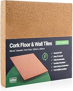 Treefloor Natural Self-Adhesive Cork Tiles - 300mm x 300mm x 4mm (Pack of 9)