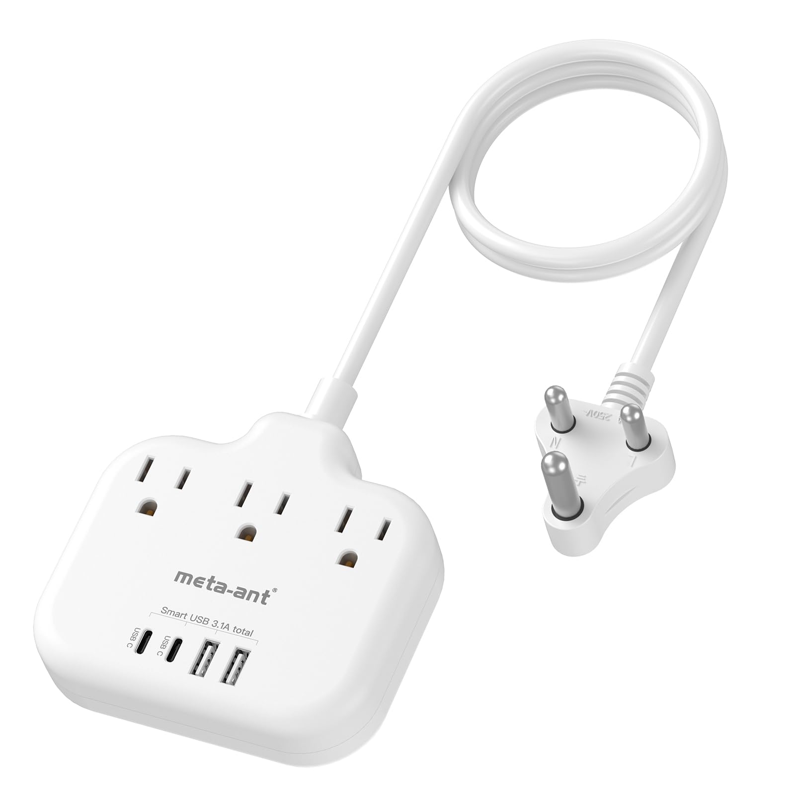 South Africa Plug Adapter, Type M Adapter for South Africa with 3 AC Outlets & 4 USB Ports(2 USB C) 15.5W, 3FT Extension Cord, Africa Travel Essentials for USA to South Africa Namibia Nepal Malaysi