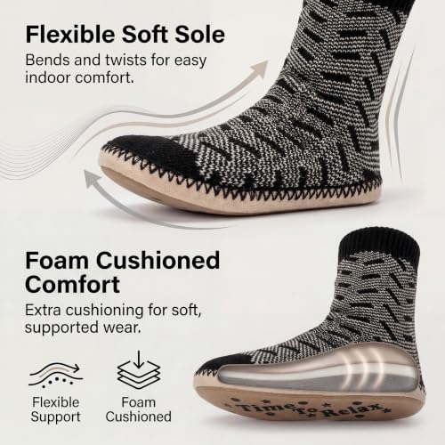 Image of Cozylook Mens Slippers Soft Sole Non Slip Fleece Lined Slipper Socks | High shaft knit upper, warm sherpa interior, cushioned underfoot comfort, grippy bottom for winter home, dorm and travel