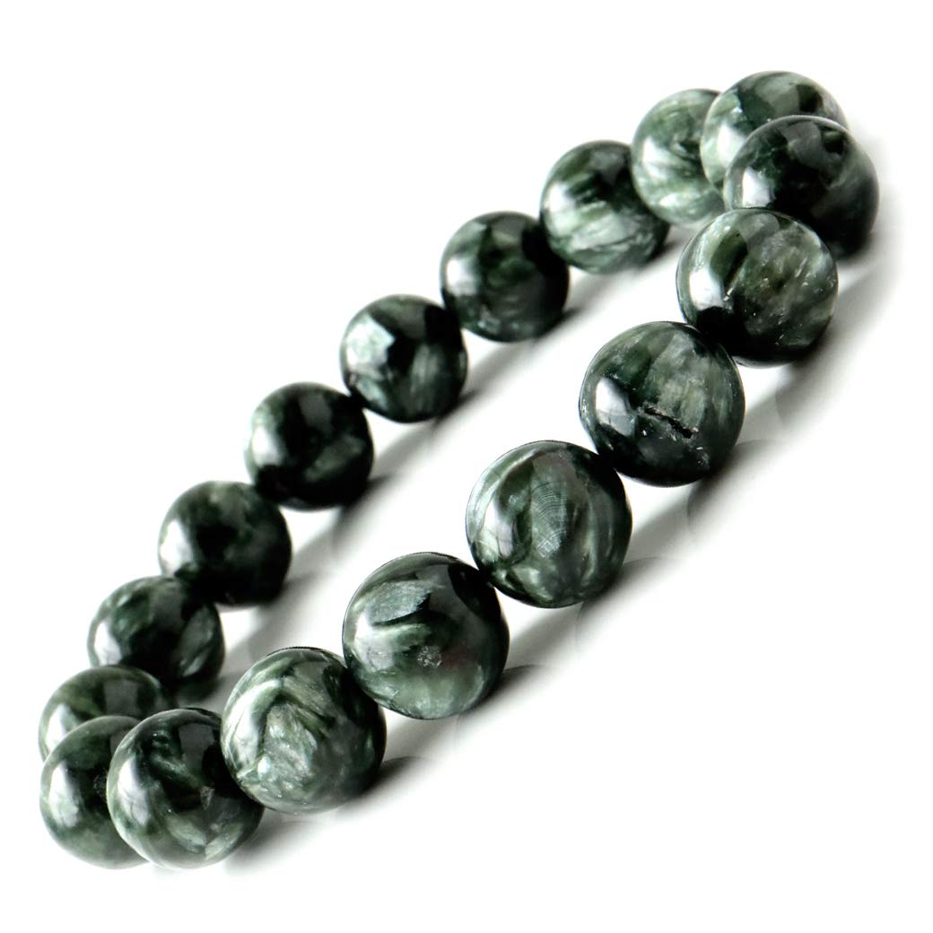 Amazon.co.jp: セラフィナイト ブレスレット 12mm 斜緑泥石 ロシア産
