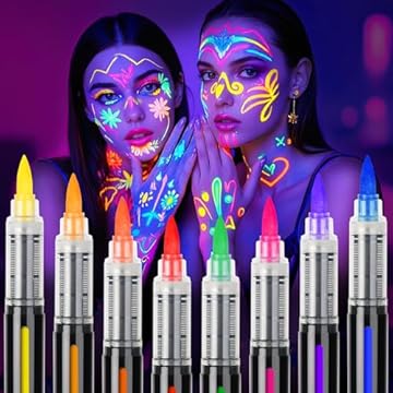 ThEast Glow in the Dark Face Paint, 8 Colors Neon UV Body Paint, Glow in the Dark Under UV Light Face Paint Pens, Tattoo Markers for Skin Washable