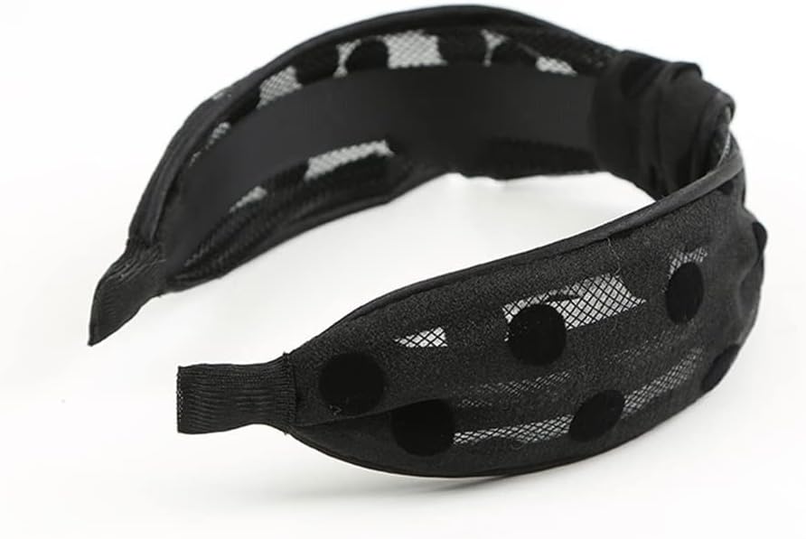 ヘアバンドレディースレトロスウィートポリカドットメッシュワイドブリム気質レースヘッドバンドヘアアクセサリー (Color : Kha