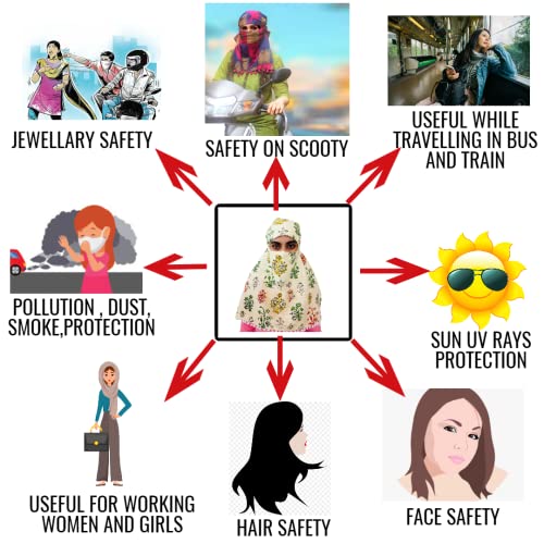 Image of Scarf Face Mask Head Neck Hair Bandana Cover Sun Protection Face Cover Smkoe Dust Safety Scarf Cum Mask For Women Girls Daily Use Face Scarf Mask