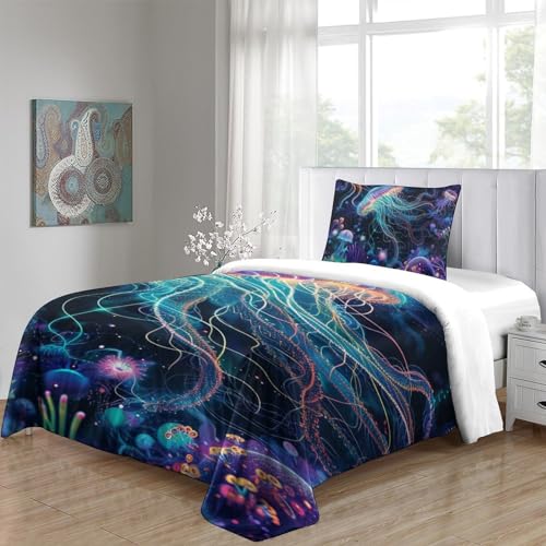 Housse de couette méduses 3D avec fermeture éclair robuste lit simple - 5